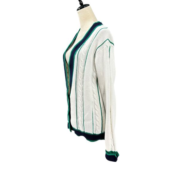 Vintage Heirlooms Dependables Unisex White Cable Knit Nautical Cardigan Sweater - Picture 2 of 9